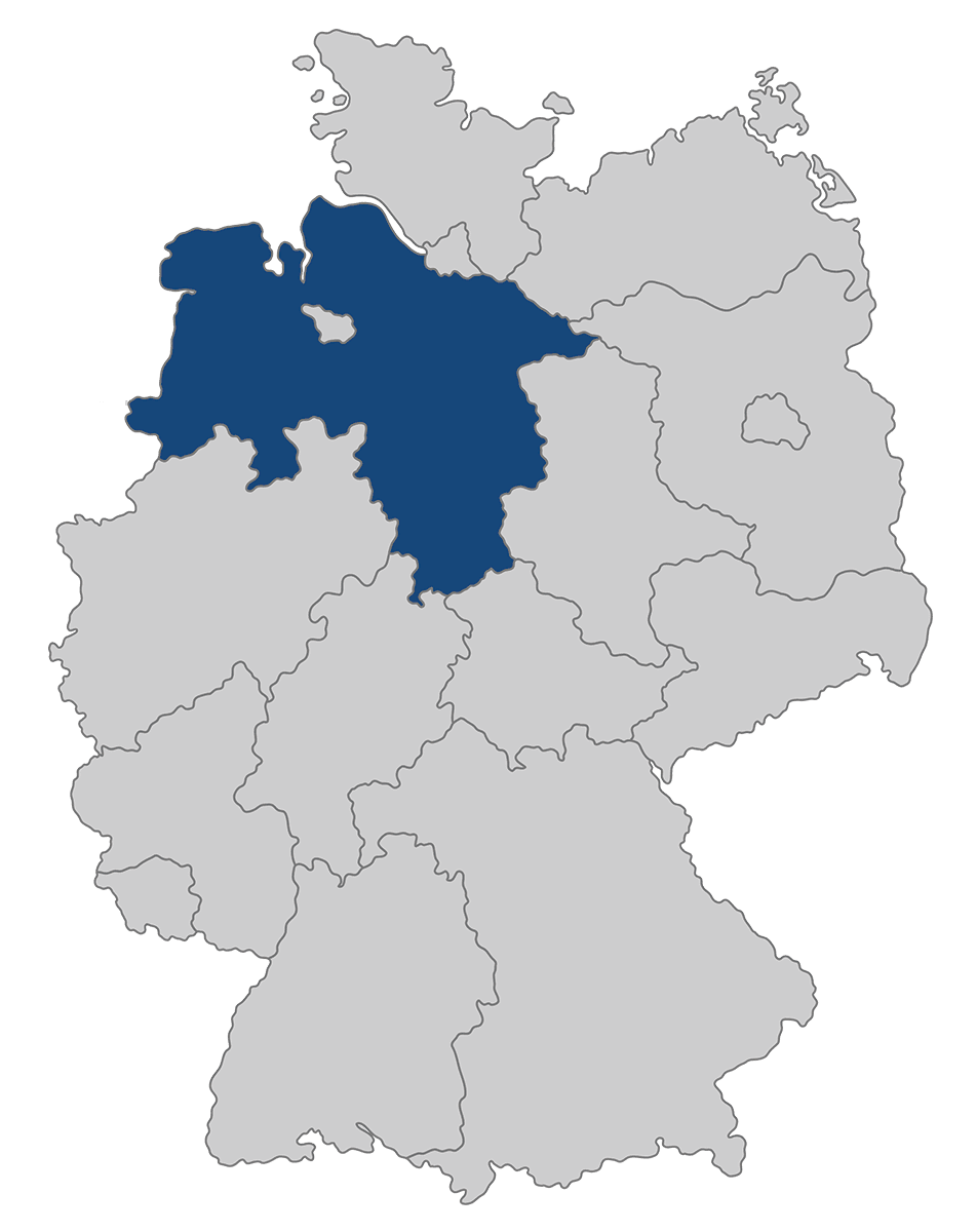 Deutschlandkarte mit eingefärbtem Bundesland Niedersachsen